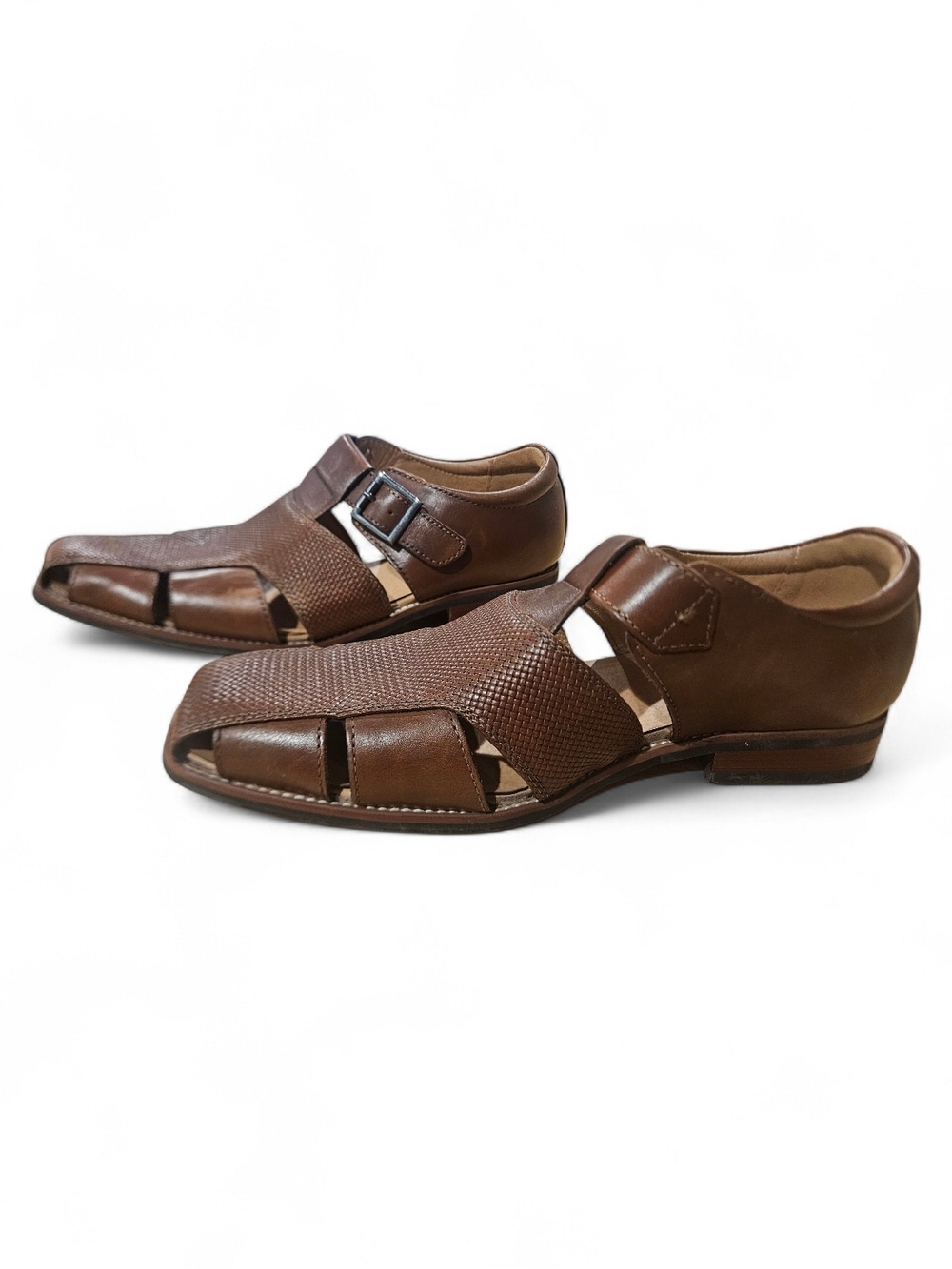 La Milano Genuine Leather Fisherman Sandals – Brown Woven Closed Toe Buckle. 9
